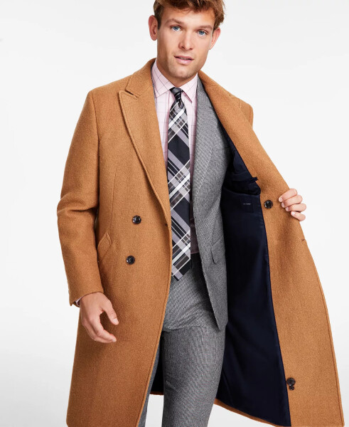 Men's Modern-Fit Solid Double-Breasted Overcoat Camel - 4