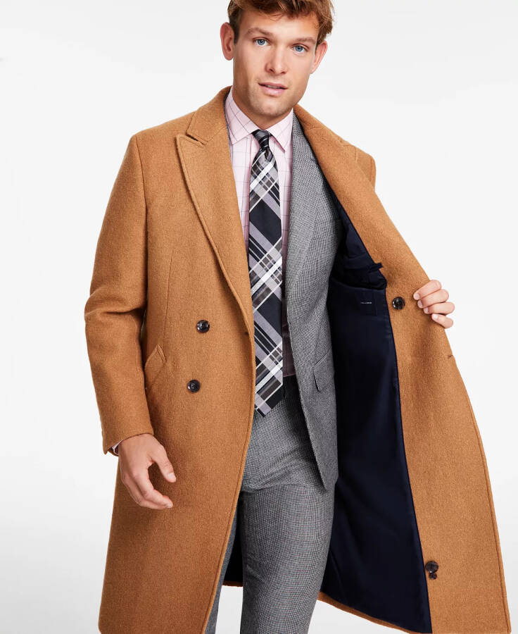 Men's Modern-Fit Solid Double-Breasted Overcoat Camel - 4