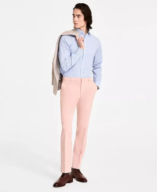 Men's Modern-Fit Solid Dress Pants-Coral - 1