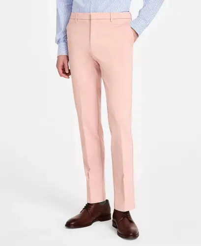 Men's Modern-Fit Solid Dress Pants-Coral - 3