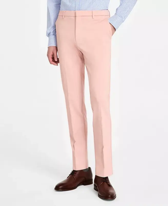 Men's Modern-Fit Solid Dress Pants-Coral - 3