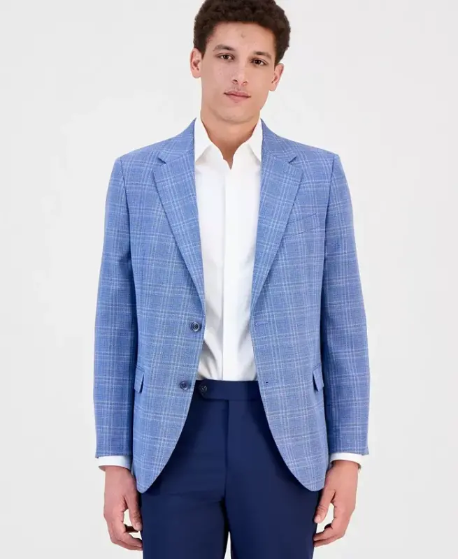 Men's Modern-Fit Sport Coat - Blue Plaid - 1