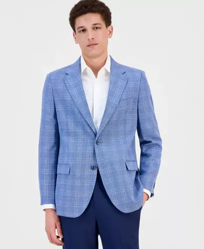 Men's Modern-Fit Sport Coat - Blue Plaid - 2