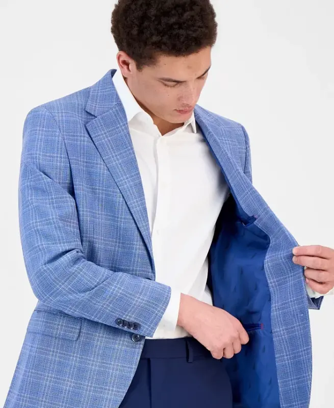 Men's Modern-Fit Sport Coat - Blue Plaid - 3
