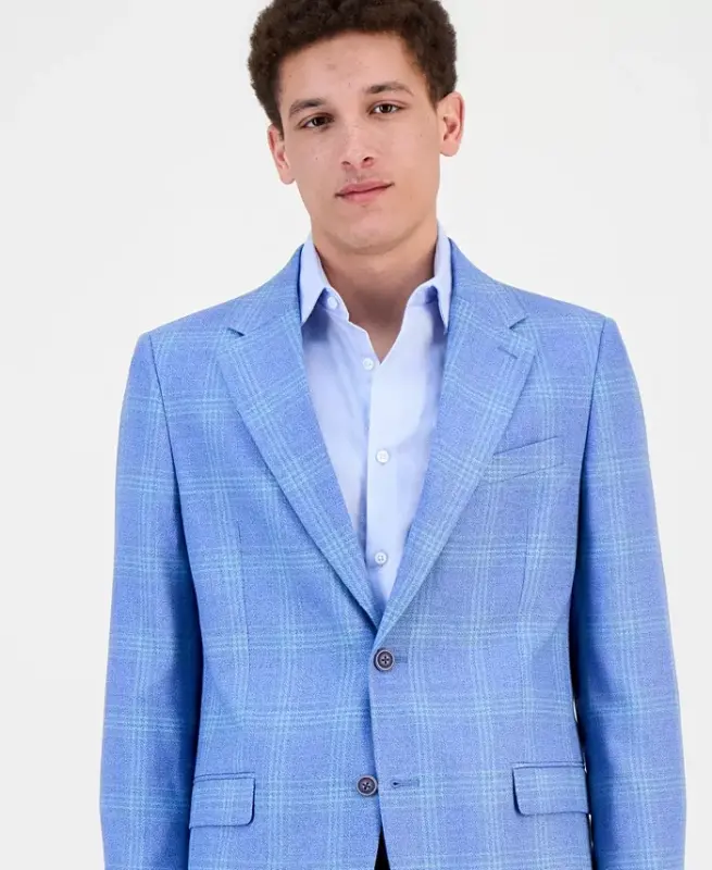 Men's Modern-Fit Sport Coat - Light Blue Plaid - 2