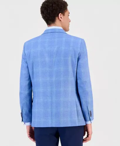 Men's Modern-Fit Sport Coat - Light Blue Plaid - 3