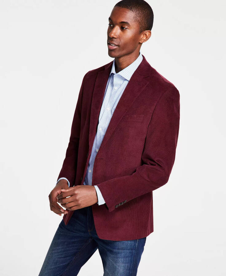 Men's Modern-Fit Stretch Corduroy Solid Sport Coat Burgundy - 4