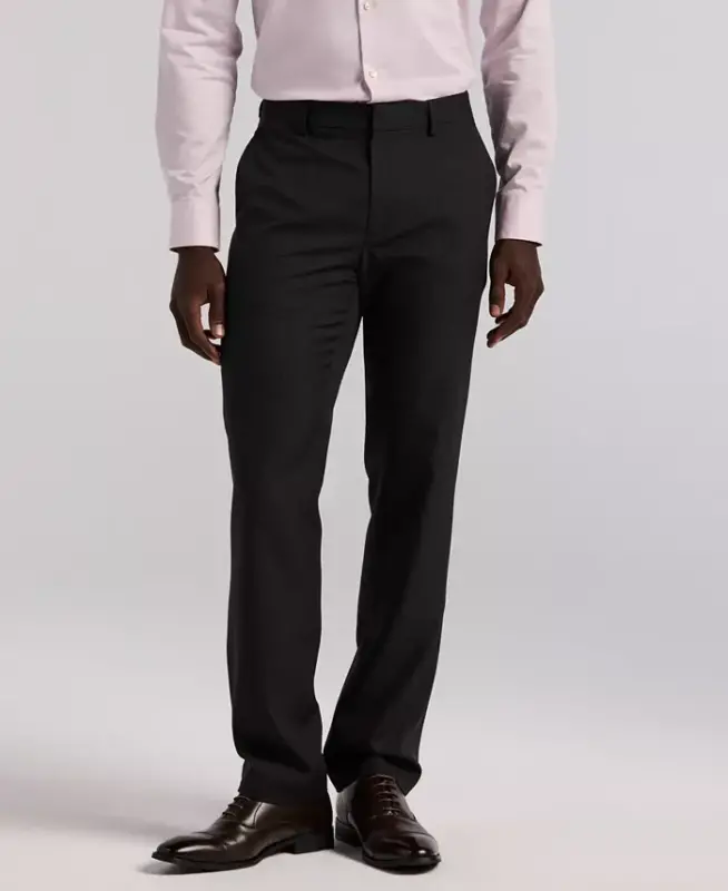 Men's Modern-Fit Stretch Solid Resolution Pants-Black Check Pattern - PERRY ELLIS PORTFOLIO