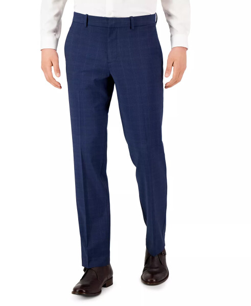 Men's Modern-Fit Stretch Solid Resolution Pants Navy Windowpane - 2