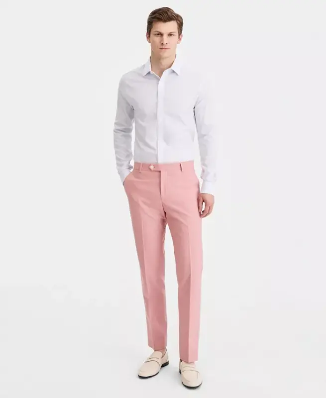 Men's Modern-Fit TH Flex Stretch Chambray Suit Separate Pants - Pink - 1