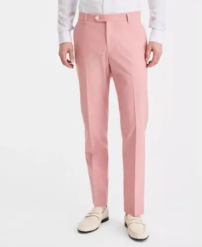 Men's Modern-Fit TH Flex Stretch Chambray Suit Separate Pants - Pink - 3