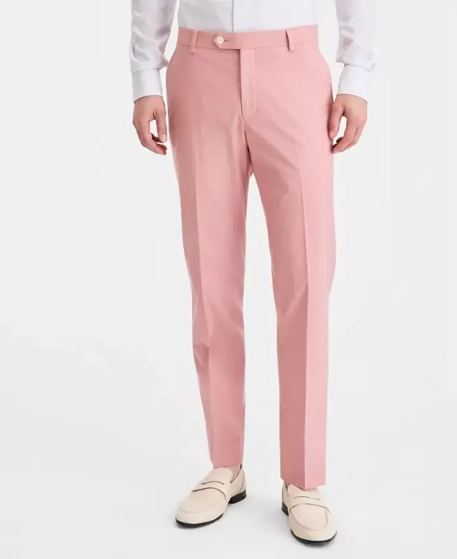 Men's Modern-Fit TH Flex Stretch Chambray Suit Separate Pants - Pink - 3