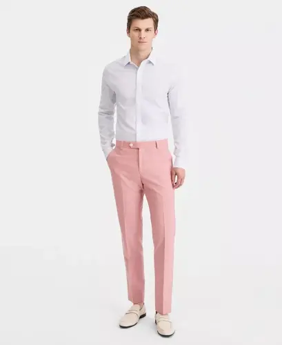 Men's Modern-Fit TH Flex Stretch Chambray Suit Separate Pants - Pink 