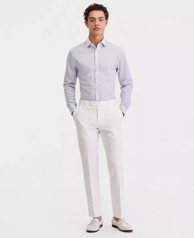 Men's Modern-Fit TH Flex Stretch Chambray Suit Separate Pants-White - 2