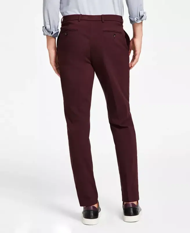 Men's Modern-Fit TH Flex Stretch Solid Performance Pants - Burgundy - 2