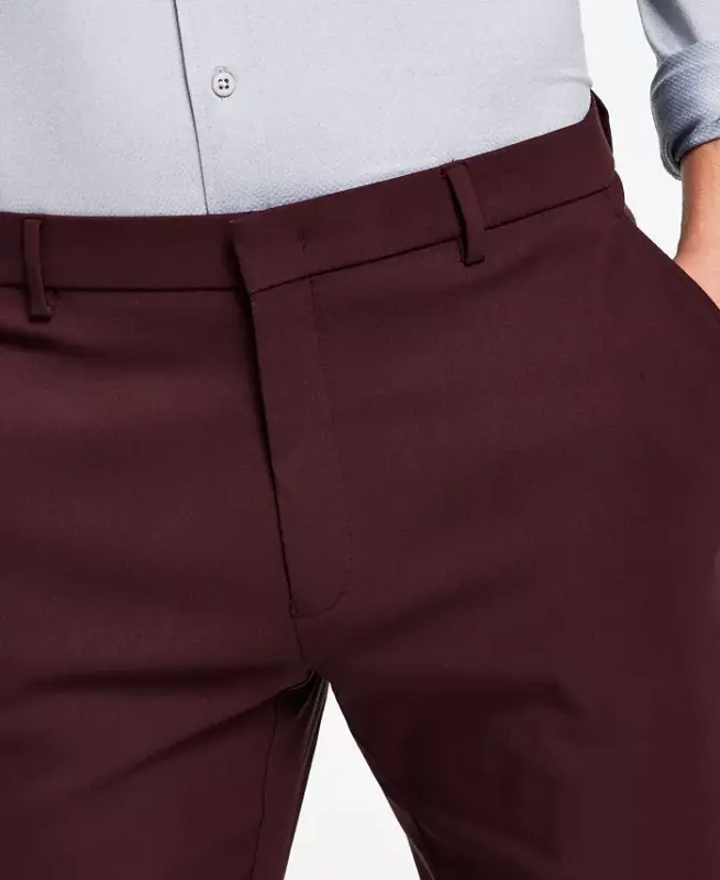 Men's Modern-Fit TH Flex Stretch Solid Performance Pants - Burgundy - 3