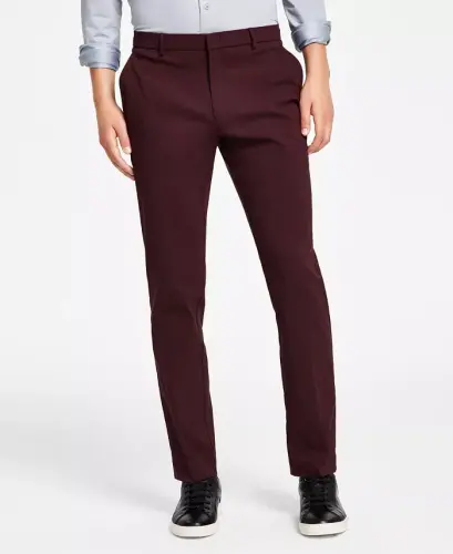 Men's Modern-Fit TH Flex Stretch Solid Performance Pants - Burgundy - 5