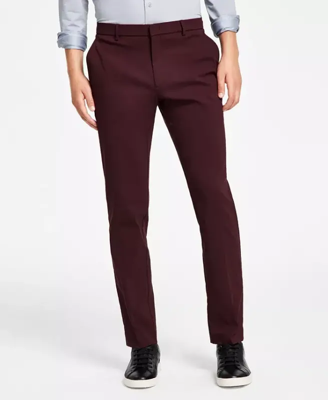 Men's Modern-Fit TH Flex Stretch Solid Performance Pants - Burgundy - 5