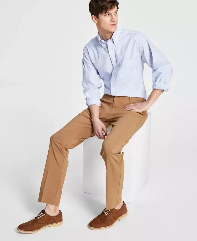 Men's Modern-Fit TH Flex Stretch Solid Performance Pants-Light Camel - 1