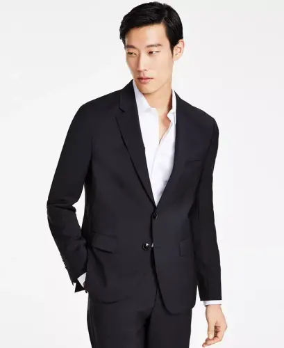 Men's Modern Fit Wool Suit Jacket - Black - 1