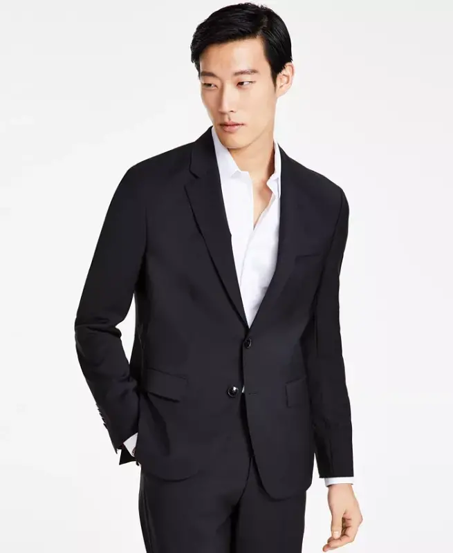 Men's Modern Fit Wool Suit Jacket - Black - HUGO BOSS
