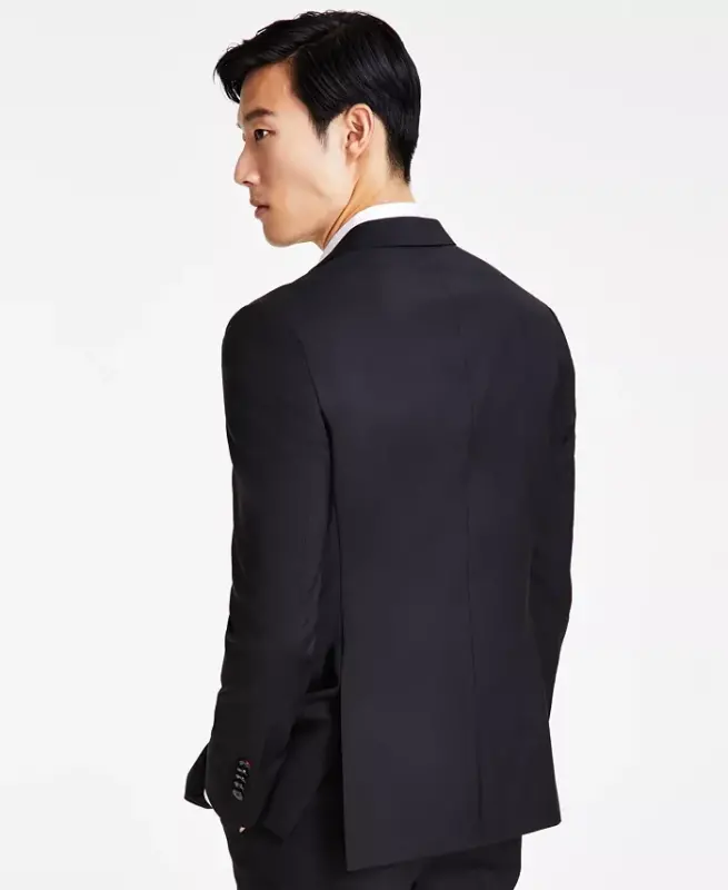 Men's Modern Fit Wool Suit Jacket - Black - 2