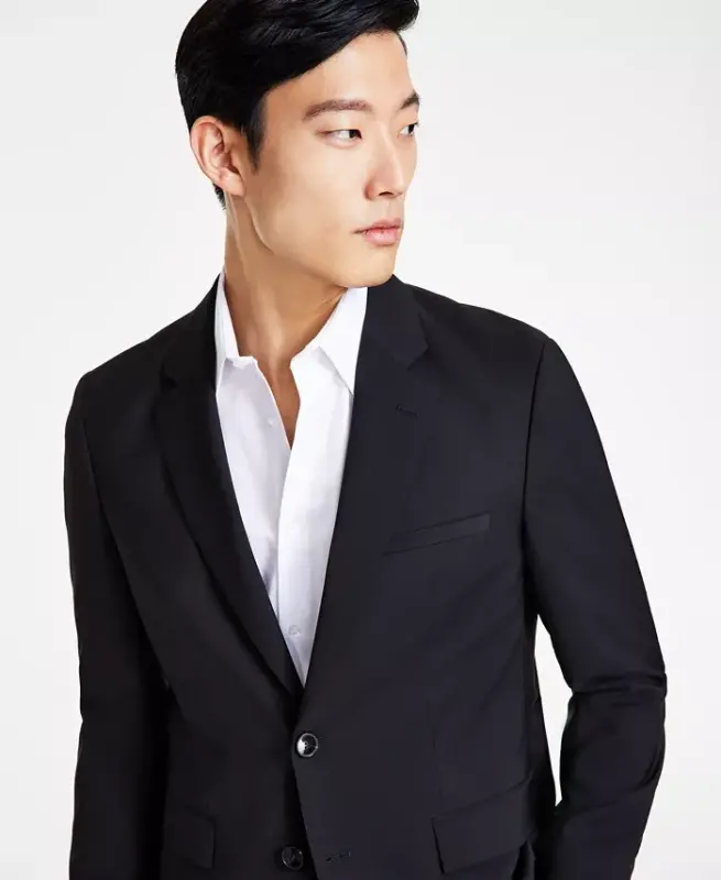 Men's Modern Fit Wool Suit Jacket - Black - 3