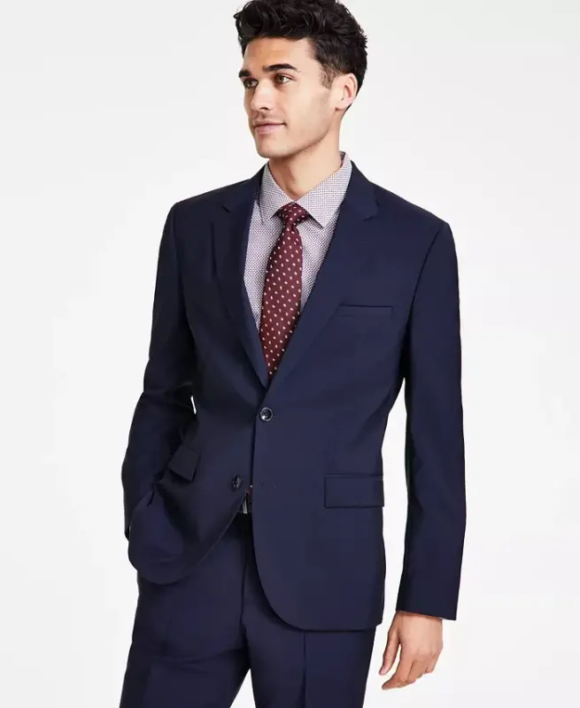 Men's Modern Fit Wool Suit Jacket - Dark Blue - HUGO BOSS