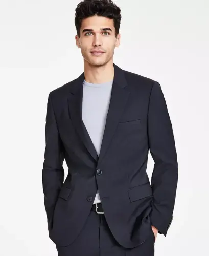 Men's Modern Fit Wool Suit Jacket-Dark Grey - 3