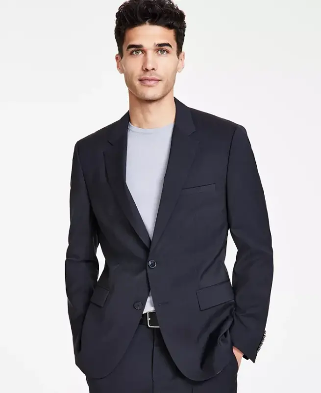 Men's Modern Fit Wool Suit Jacket-Dark Grey - 3