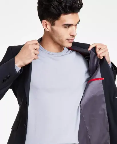 Men's Modern Fit Wool Suit Jacket-Dark Grey - 4