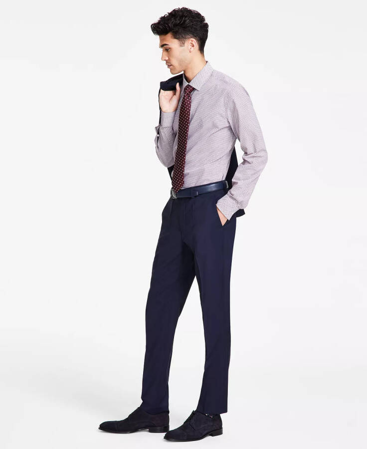 Men's Modern-Fit Wool Suit Pants Dark Blue - 8