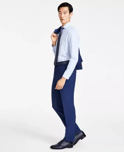 Men's Modern-Fit Wool Suit Pants - Navy 