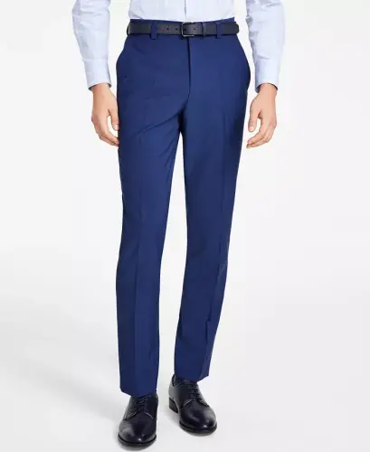 Men's Modern-Fit Wool Suit Pants - Navy - HUGO BOSS (1)
