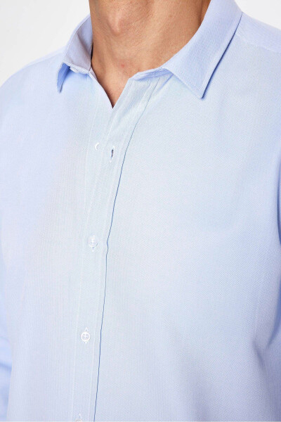 Men's Modern Slim Fit Long Sleeve Cotton Easy Iron Armoured Blue Shirt - 4