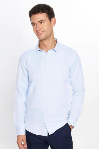 Men's Modern Slim Fit Long Sleeve Cotton Easy Iron Armoured Blue Shirt 
