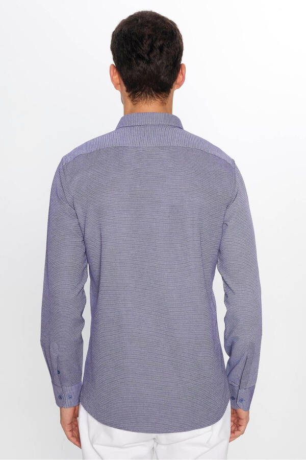 Men's Modern Slim Fit Long Sleeve Cotton Easy Iron Armoured Blue Shirt - 5