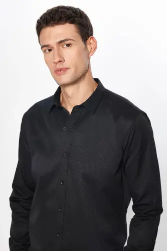 Men's Modern Slim Fit Long Sleeve Cotton Easy Iron Wrinkle-Free Black Shirt - 3