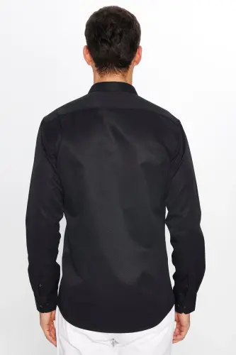 Men's Modern Slim Fit Long Sleeve Cotton Easy Iron Wrinkle-Free Black Shirt - 5