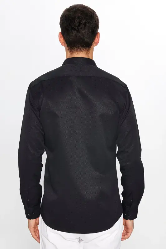 Men's Modern Slim Fit Long Sleeve Cotton Easy Iron Wrinkle-Free Black Shirt - 5