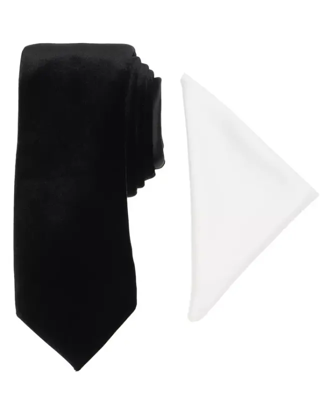 Men's Modern Textured Tie & Pocket Square Set, Created for Modazone - Black & White - ALFANI