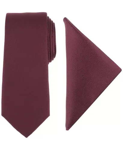 Men's Modern Textured Tie & Pocket Square Set, Created for Modazone - Burgundy 