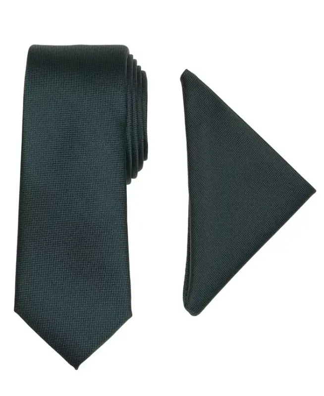 Men's Modern Textured Tie & Pocket Square Set, Created for Modazone - Emerald - 1