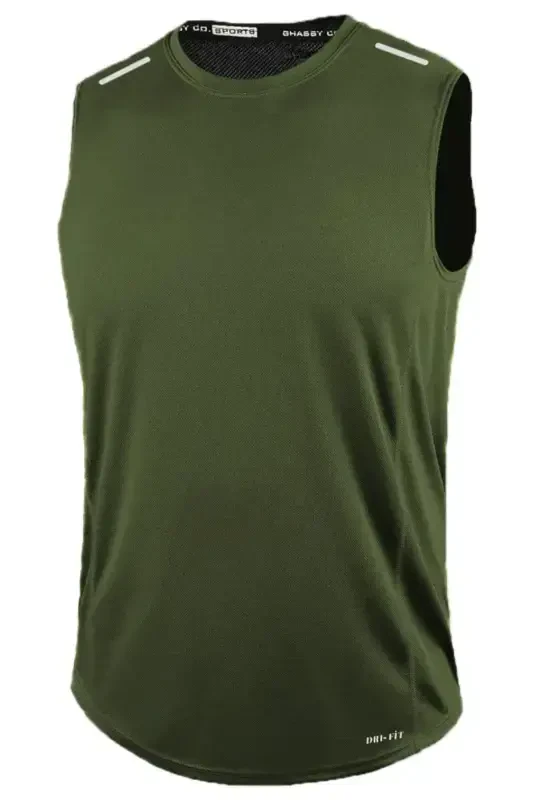 Men's Moisture Wicking Quick Dry Athletic Tech Performance Athlete Sleeveless T-shirt Gym 108-KHAKI - GHASSY CO