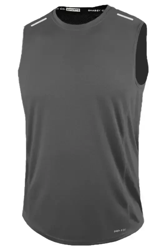 Men's Moisture Wicking Quick Dry Athletic Tech Performance Sleeveless T-shirt Gym 108-ANTHRACITE - GHASSY CO