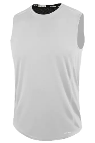 Men's Moisture Wicking Quick Dry Athletic Tech Performance Sleeveless T-shirt Gym 108-WHITE 