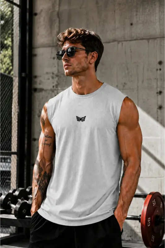 Men's Moisture Wicking Quick Dry Athletic Tech Performance Sleeveless T-shirt-LIGHT GRAY - 1