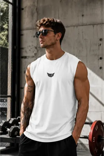 Men's Moisture Wicking Quick Dry Athletic Tech Performance Sleeveless T-shirt-WHITE 