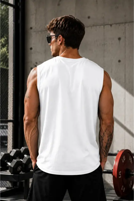 Men's Moisture Wicking Quick Dry Athletic Tech Performance Sleeveless T-shirt-WHITE - 2
