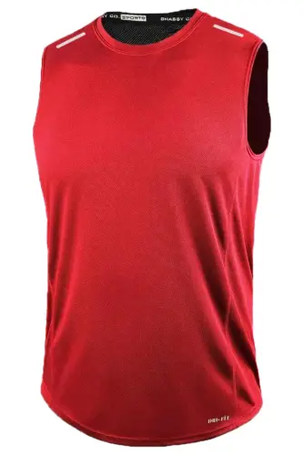Men's Moisture Wicking Quick Dry Athletic Tech Performance Sports Sleeveless T-shirt Gym 108-RED 